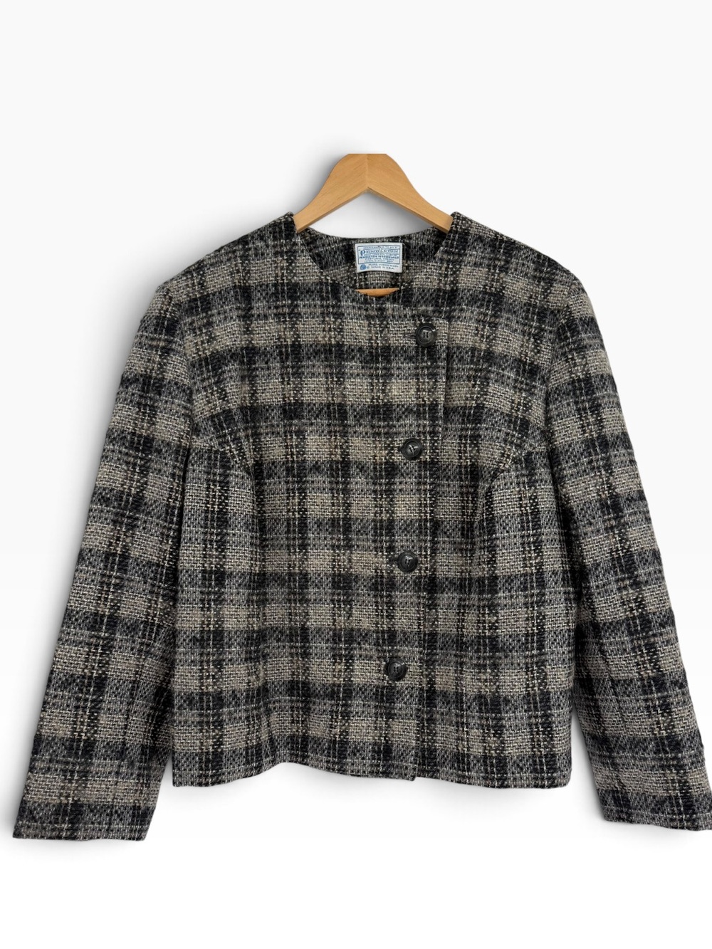 Vintage Pendleton 100% Virgin Wool Black gray Tweed Button Blazer Size 18W